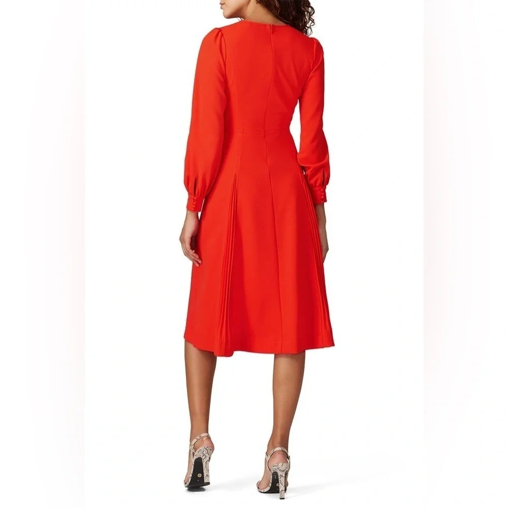 Tory Burch XS Knit Crepe Midi Dress Red Fit & Flare Hourglass Long Sleeves